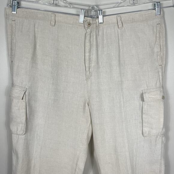 Tommy Bahama 100% Linen Pants Men 2XL (46X33) Beige Cargo Drawstring Relax Beach - Picture 4 of 11